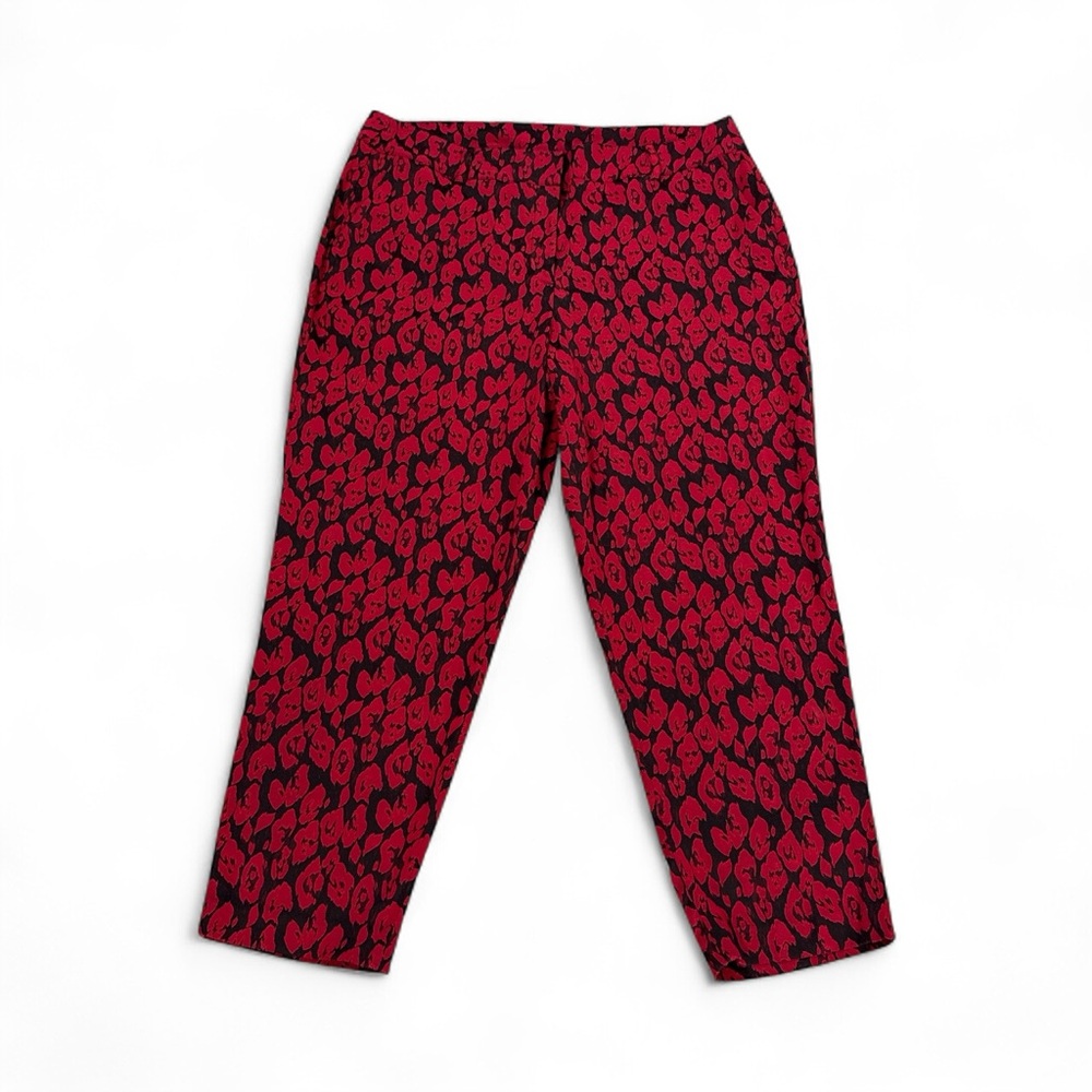 Lane Bryant Pants Red Black Jacquard Stretch Leopard Print Tapered Plus Size